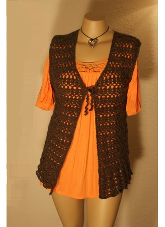Brown Lacey Sleeveless Jacket