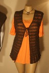 Brown Lacey Sleeveless Long Jacket